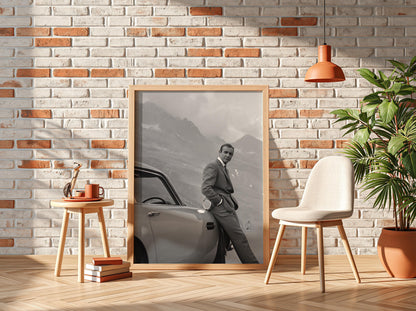 Classic Car Mountain Road Poster | Black and White Photography Print | Vintage Travel Wall Art | Retro Adventure Lifestyle Decor