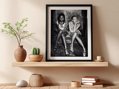 Supermodels Smoking Alley Portrait Poster | Black and White Photography Print | Vintage Fashion Wall Art | Retro Urban Decor