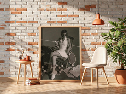 Tennis Court Martini Poster | Black and White Photography Print | Vintage Sports Lifestyle Wall Art | Retro Luxury Summer Decor