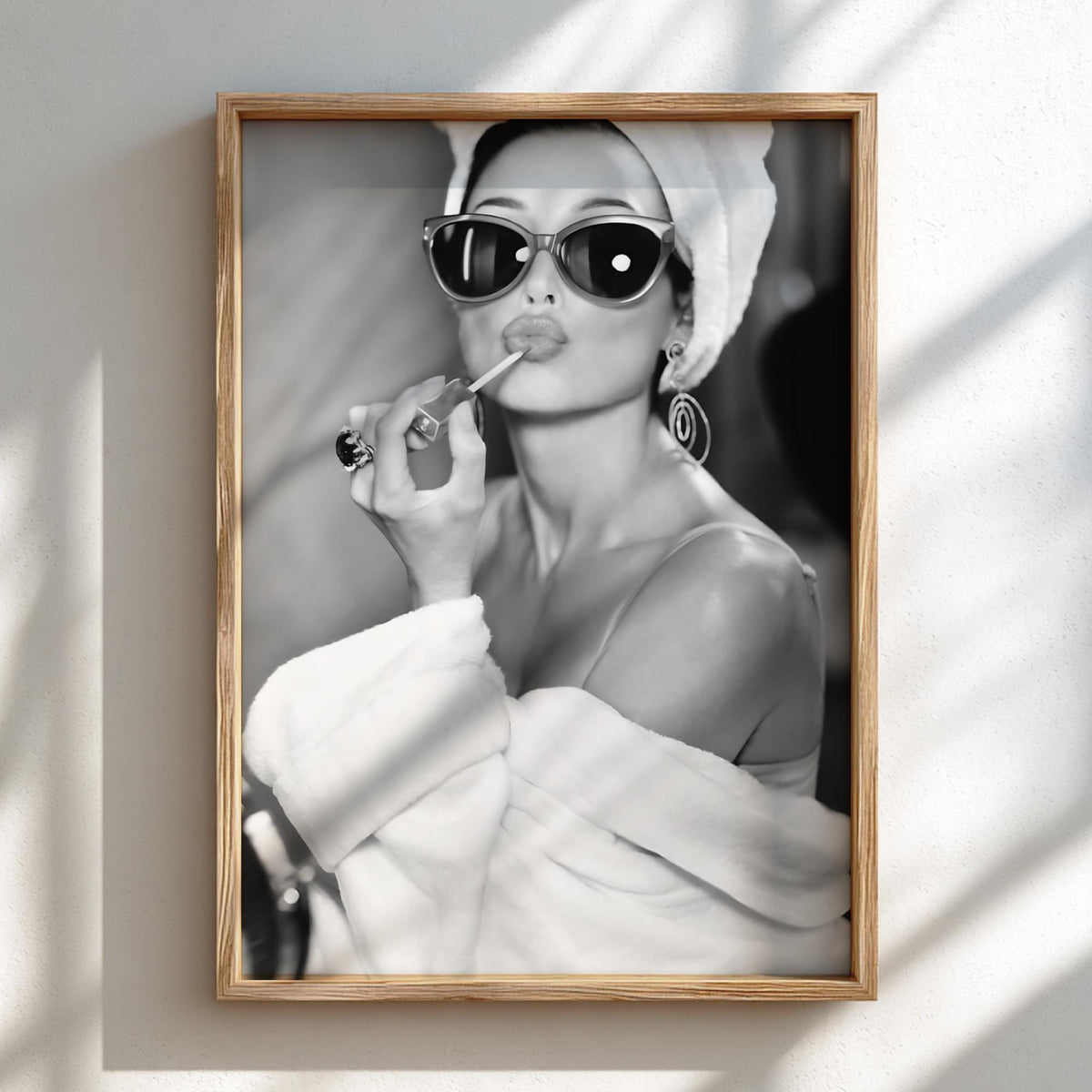 Towel Turban Sunglasses Portrait Poster | Black and White Photography Print | Vintage Beauty Wall Art | Retro Fashion Decor