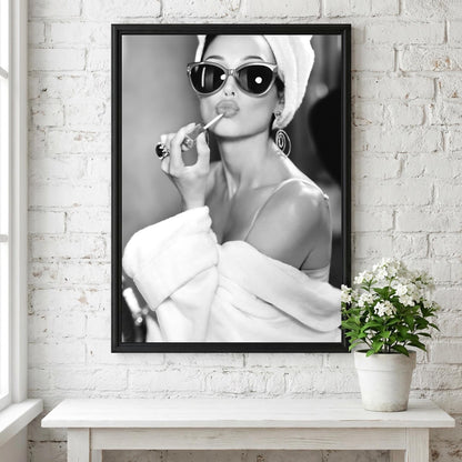 Towel Turban Sunglasses Portrait Poster | Black and White Photography Print | Vintage Beauty Wall Art | Retro Fashion Decor