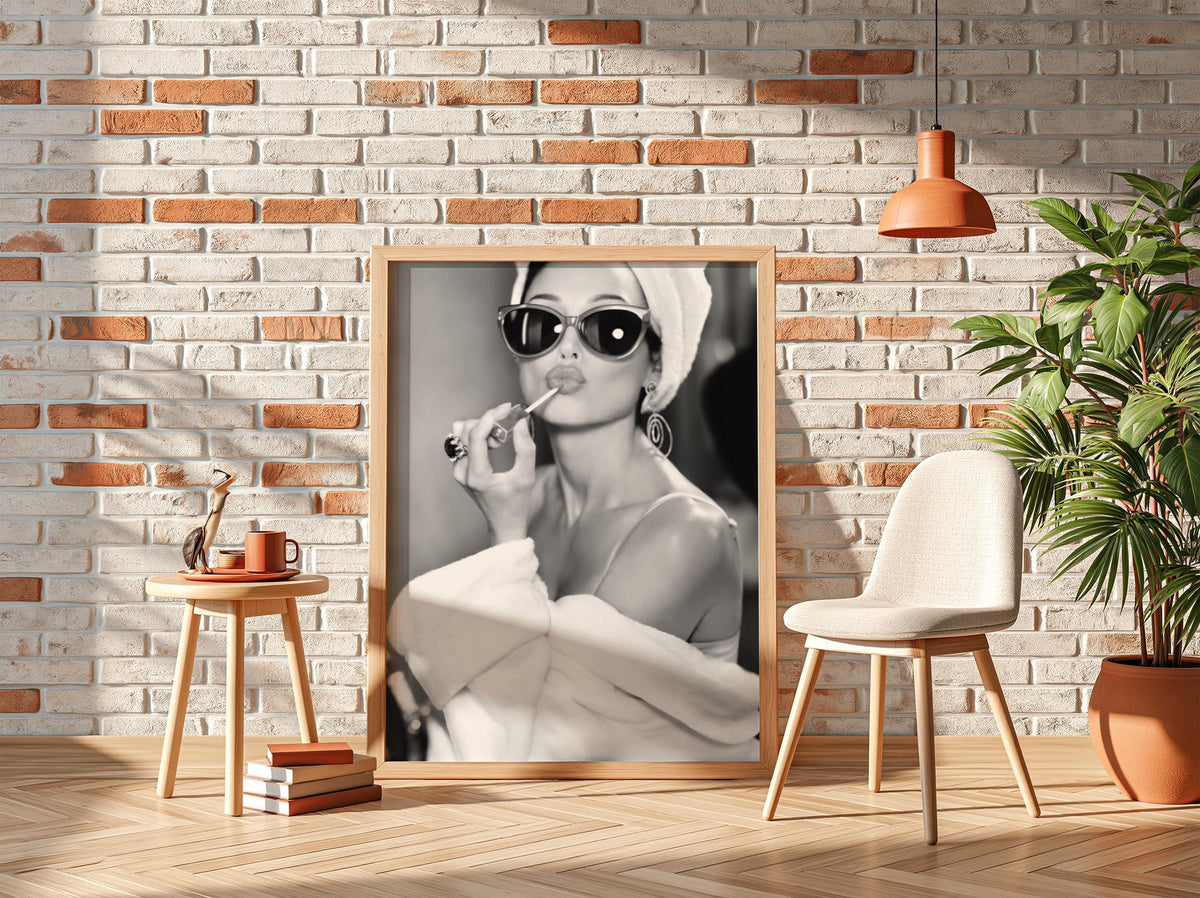 Towel Turban Sunglasses Portrait Poster | Black and White Photography Print | Vintage Beauty Wall Art | Retro Fashion Decor