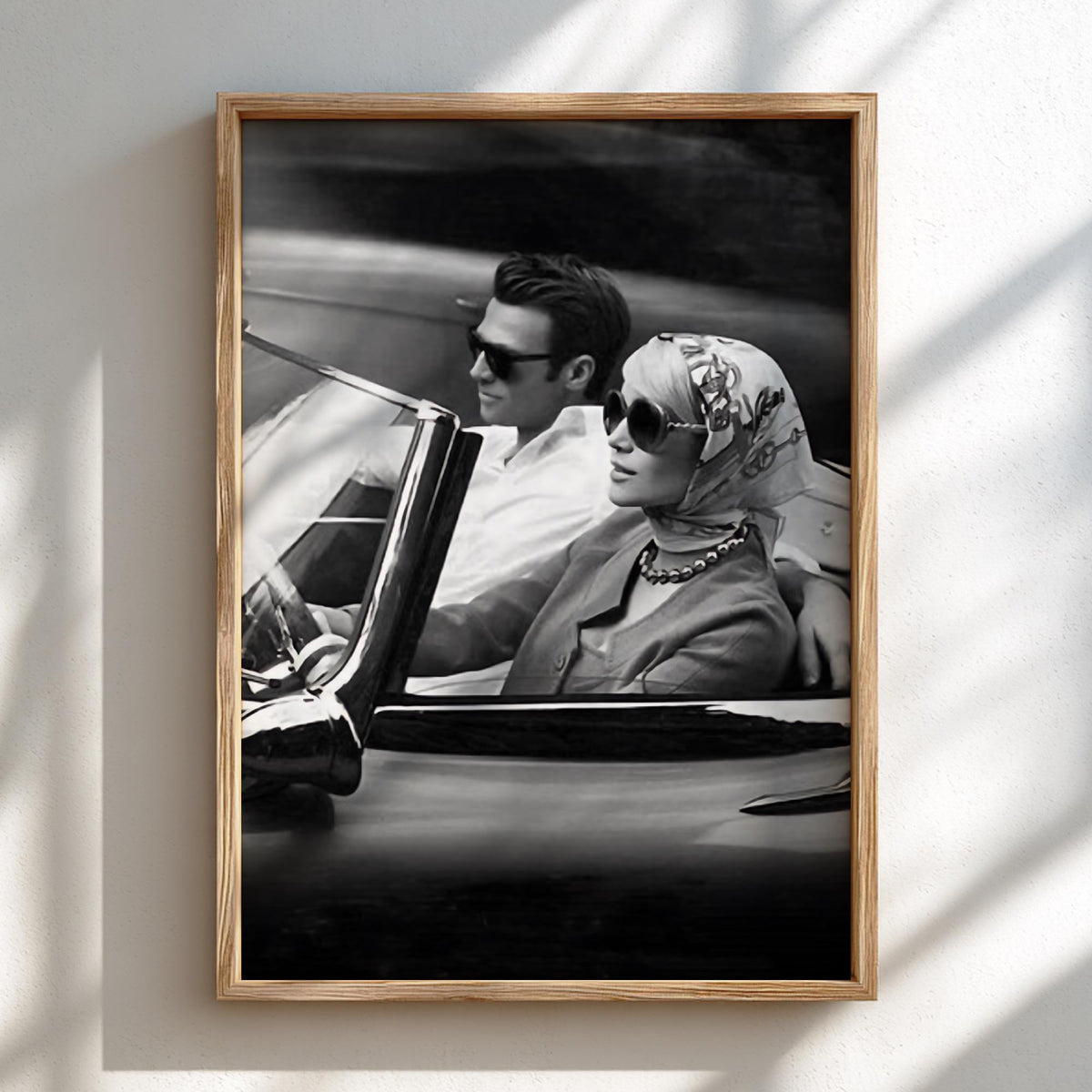 Vintage Couple Convertible Drive Poster | Black and White Photography Print | Retro Romance Wall Art | Classic Road Trip Decor
