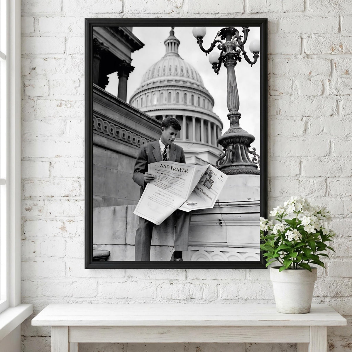 Young Politician Capitol Steps Poster | Black and White Photography Print | Vintage History Wall Art | Retro Documentary Decor