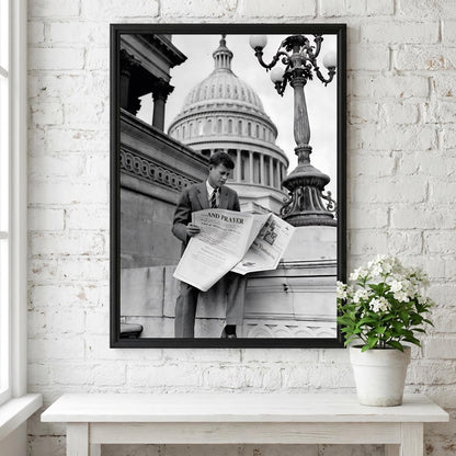 Young Politician Capitol Steps Poster | Black and White Photography Print | Vintage History Wall Art | Retro Documentary Decor