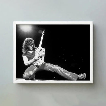 Rock Guitarist Stage Kick Poster | Black and White Photography Print | Vintage Music Wall Art | Retro Concert Photography Decor