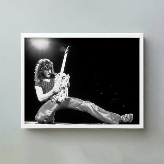 Rock Guitarist Stage Kick Poster | Black and White Photography Print | Vintage Music Wall Art | Retro Concert Photography Decor