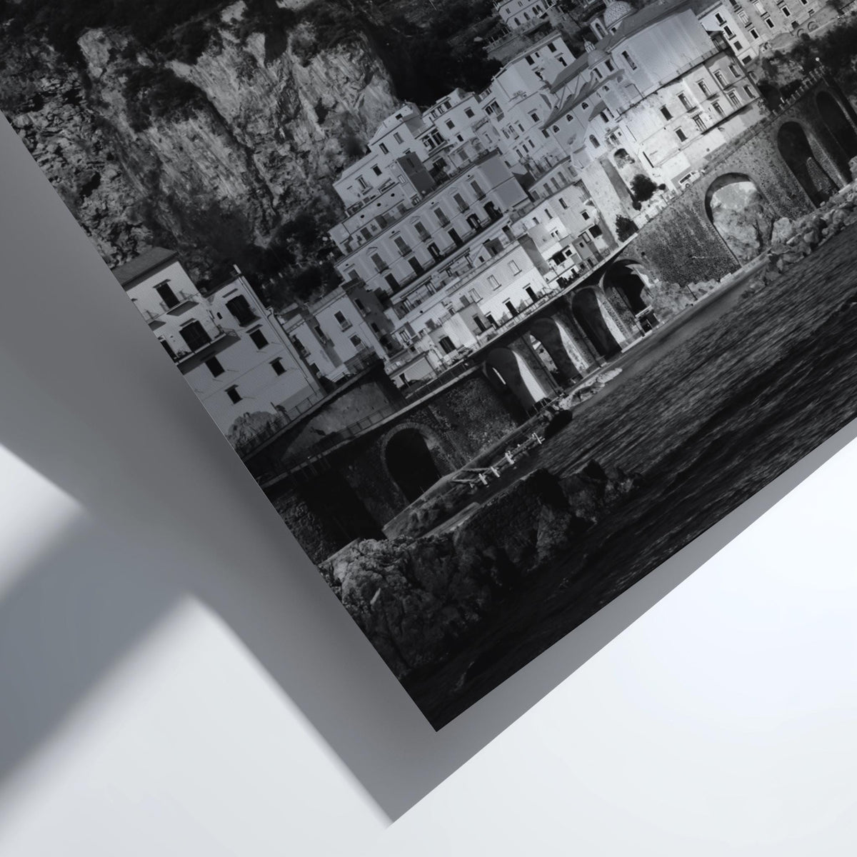 Amalfi Coast Village Poster | Black and White Photography Print | Vintage Italy Wall Art | Retro Coastal Travel Decor