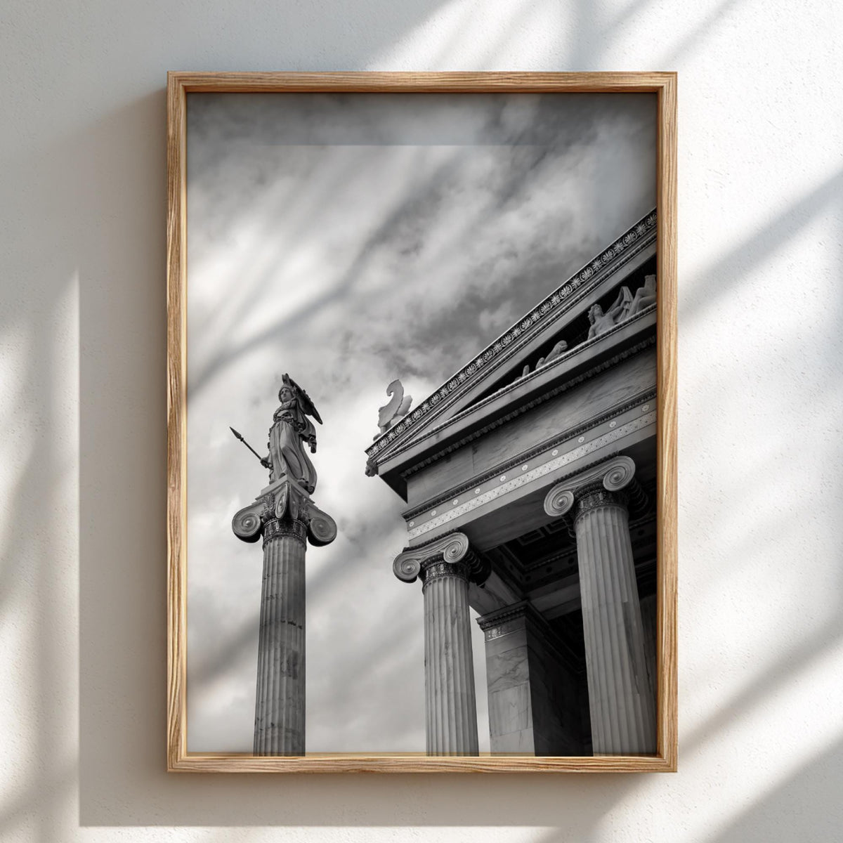 Athena Statue Ionic Columns Poster | Black and White Photography Print | Vintage Greek Art Wall Decor | Retro Classical Architecture