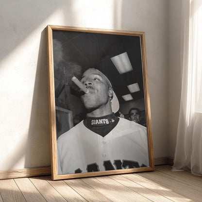Baseball Victory Cigar Poster | Black and White Photography Print | Vintage Sports Wall Art | Retro Athlete Lifestyle Decor