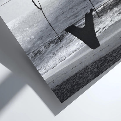 Bikini On Beach Clothesline Poster | Black and White Photography Print | Vintage Summer Wall Art | Retro Coastal Lifestyle Decor