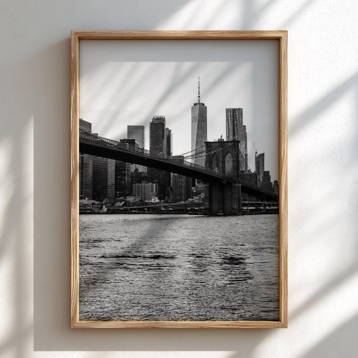 Brooklyn Bridge Skyline Dusk Poster | Black and White Photography Print | Vintage New York Wall Art | Retro City Travel Decor