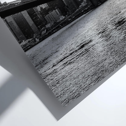 Brooklyn Bridge Skyline Dusk Poster | Black and White Photography Print | Vintage New York Wall Art | Retro City Travel Decor