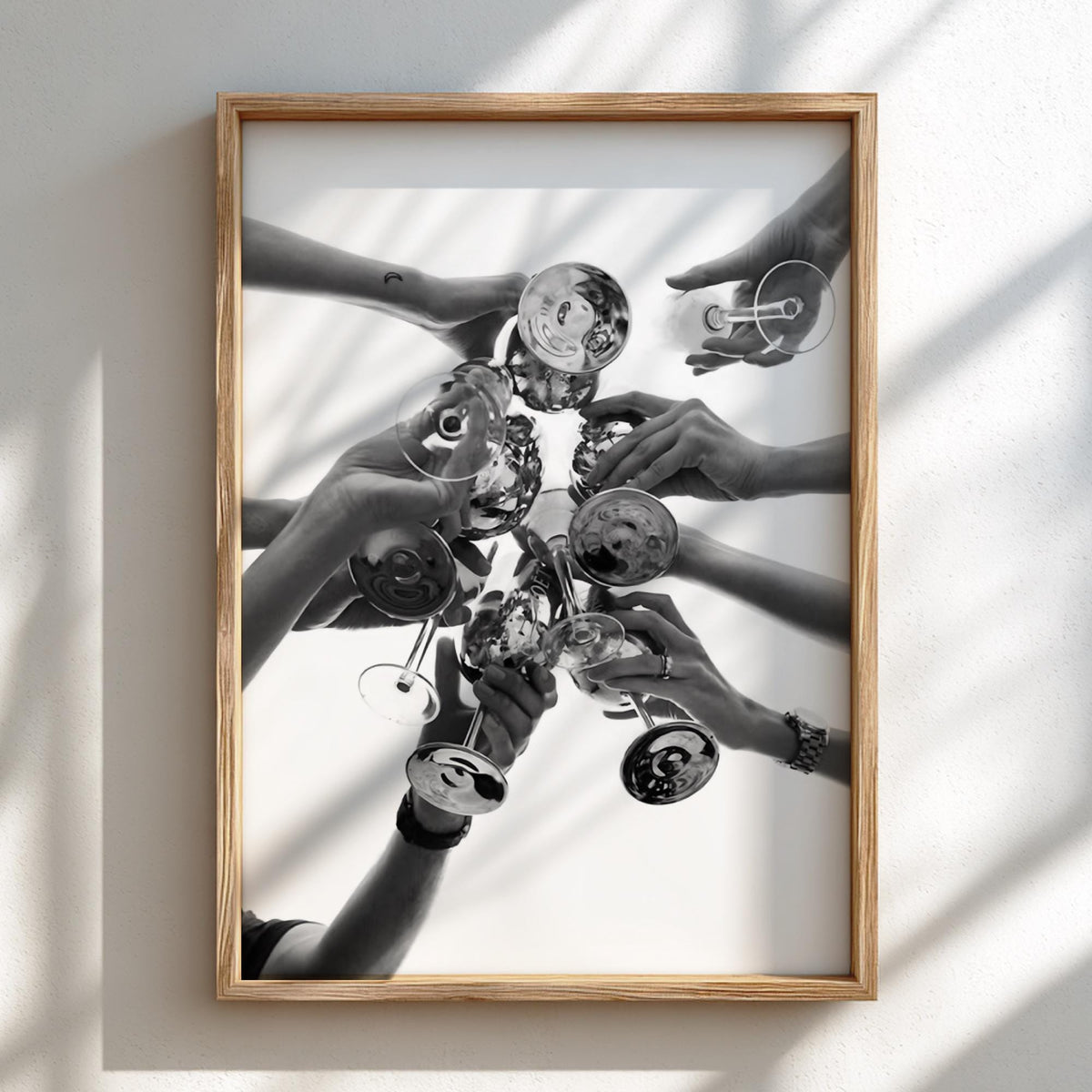 Champagne Toast Overhead Shot Poster | Black and White Photography Print | Vintage Celebration Wall Art | Retro Luxury Decor