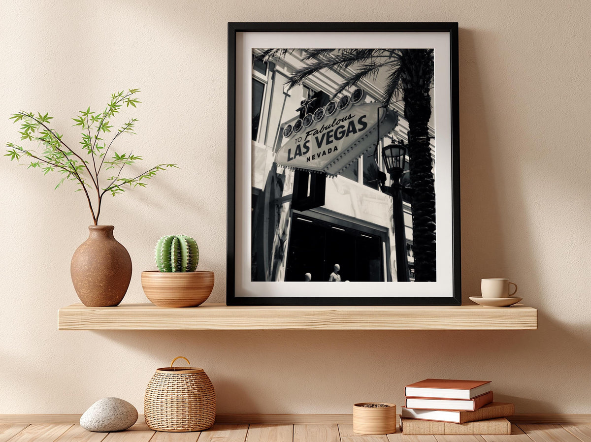 Las Vegas Sign Black and White Poster | Vintage City Photography Print | Retro Travel Wall Art | Classic Nevada Decor
