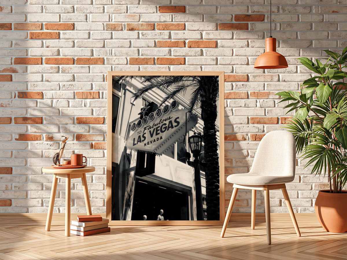 Las Vegas Sign Black and White Poster | Vintage City Photography Print | Retro Travel Wall Art | Classic Nevada Decor
