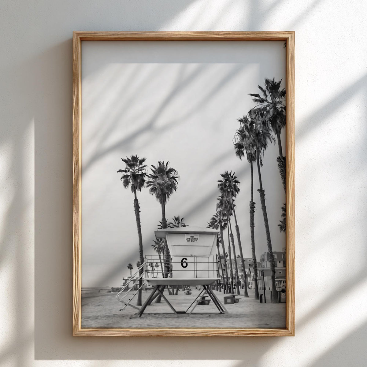 Lifeguard Tower Palm Sunset Poster | Black and White Photography Print | Vintage Beach Wall Art | Retro Coastal Travel Decor