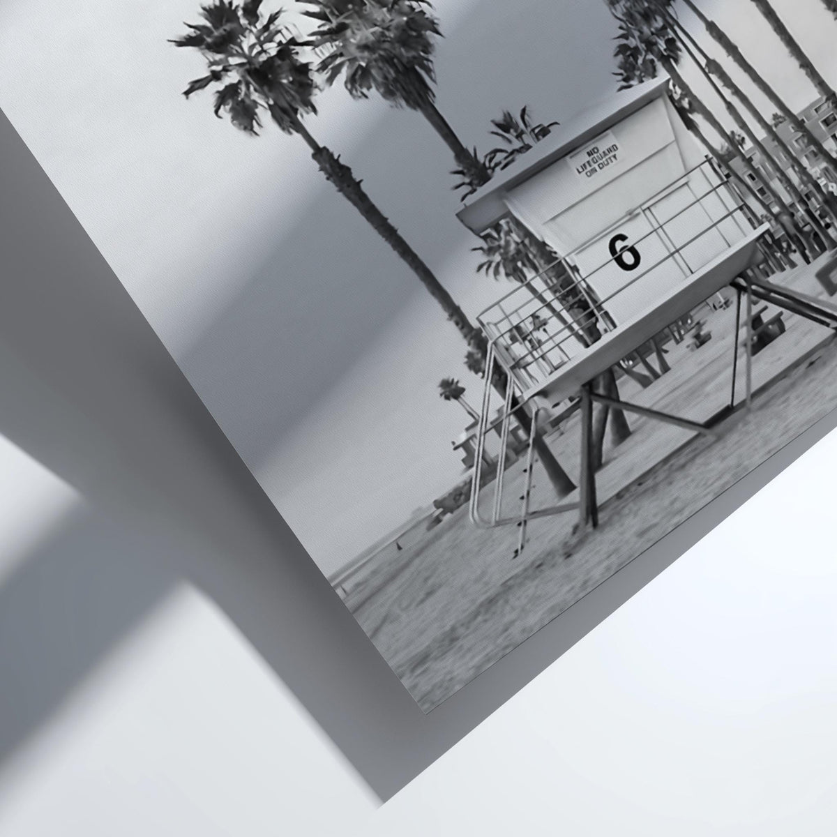 Lifeguard Tower Palm Sunset Poster | Black and White Photography Print | Vintage Beach Wall Art | Retro Coastal Travel Decor