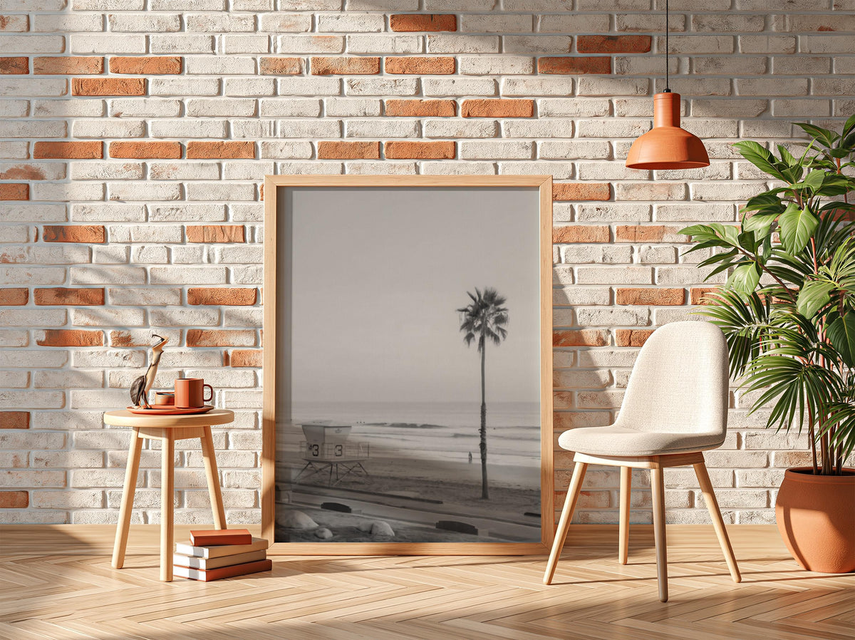 Lifeguard Tower Sunset Beach Poster | Black and White Photography Print | Vintage Coastal Wall Art | Retro Summer Travel Decor