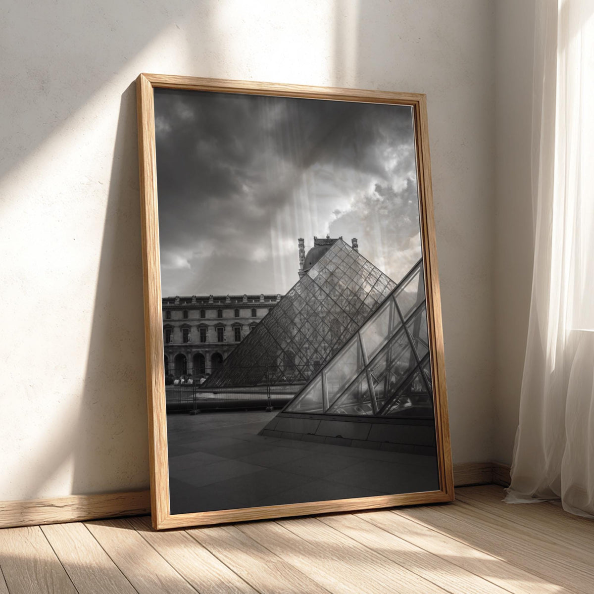 Louvre Glass Pyramid Poster | Black and White Photography Print | Vintage Paris Wall Art | Retro Architecture Travel Decor