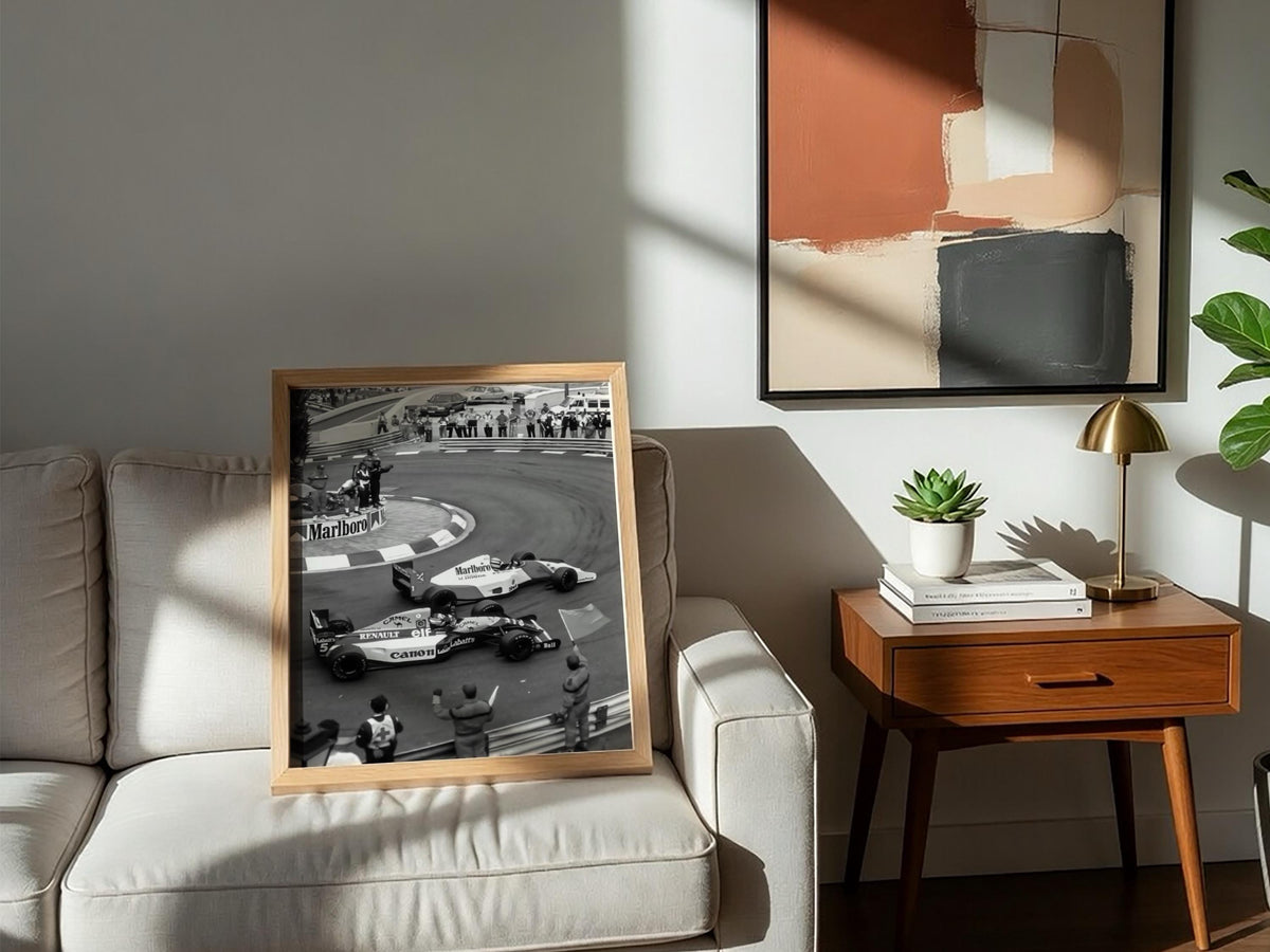 Racing Corner Battle Poster | Black and White Photography Print | Vintage Racing Wall Art | Retro Motorsport Decor