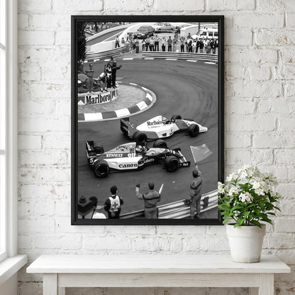 Racing Corner Battle Poster | Black and White Photography Print | Vintage Racing Wall Art | Retro Motorsport Decor