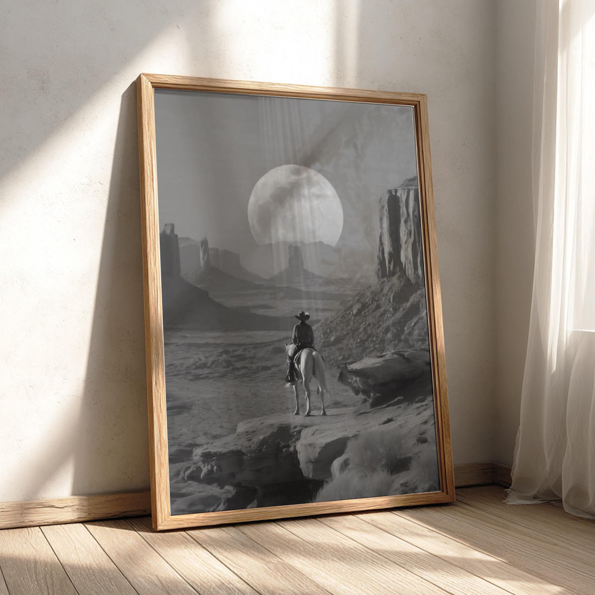 Cowboy Horse Ride Poster | Black and White Photography Print | Vintage Western Wall Art | Retro Cowboy Country Decor