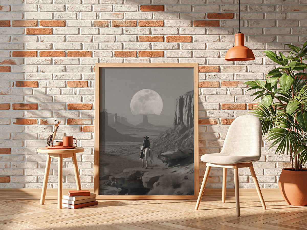 Cowboy Horse Ride Poster | Black and White Photography Print | Vintage Western Wall Art | Retro Cowboy Country Decor