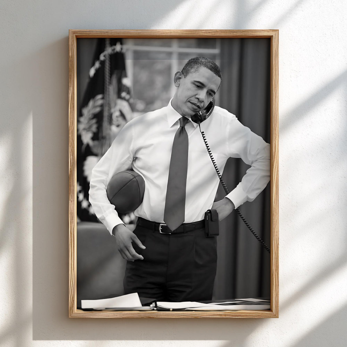 Obama Oval Office Football Poster | Black and White Photography Print | Vintage Presidential Wall Art | Retro History Decor