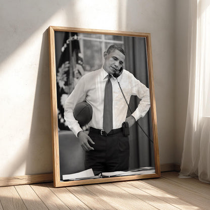 Obama Oval Office Football Poster | Black and White Photography Print | Vintage Presidential Wall Art | Retro History Decor