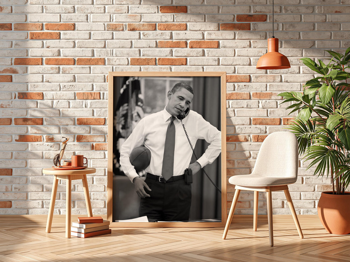 Obama Oval Office Football Poster | Black and White Photography Print | Vintage Presidential Wall Art | Retro History Decor