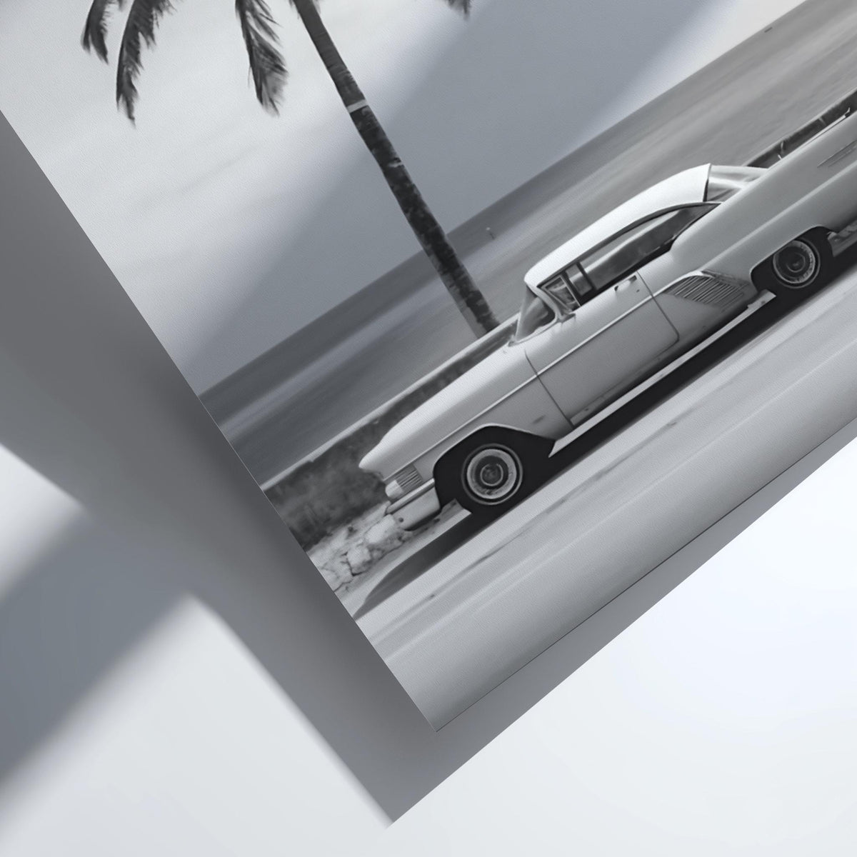 Orange Classic Car Palm Coast Poster | Black and White Photography Print | Vintage Automotive Wall Art | Retro Summer Decor