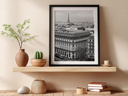 Paris Rooftops Eiffel Tower Poster | Black and White Photography Print | Vintage Paris Wall Art | Retro Travel Decor