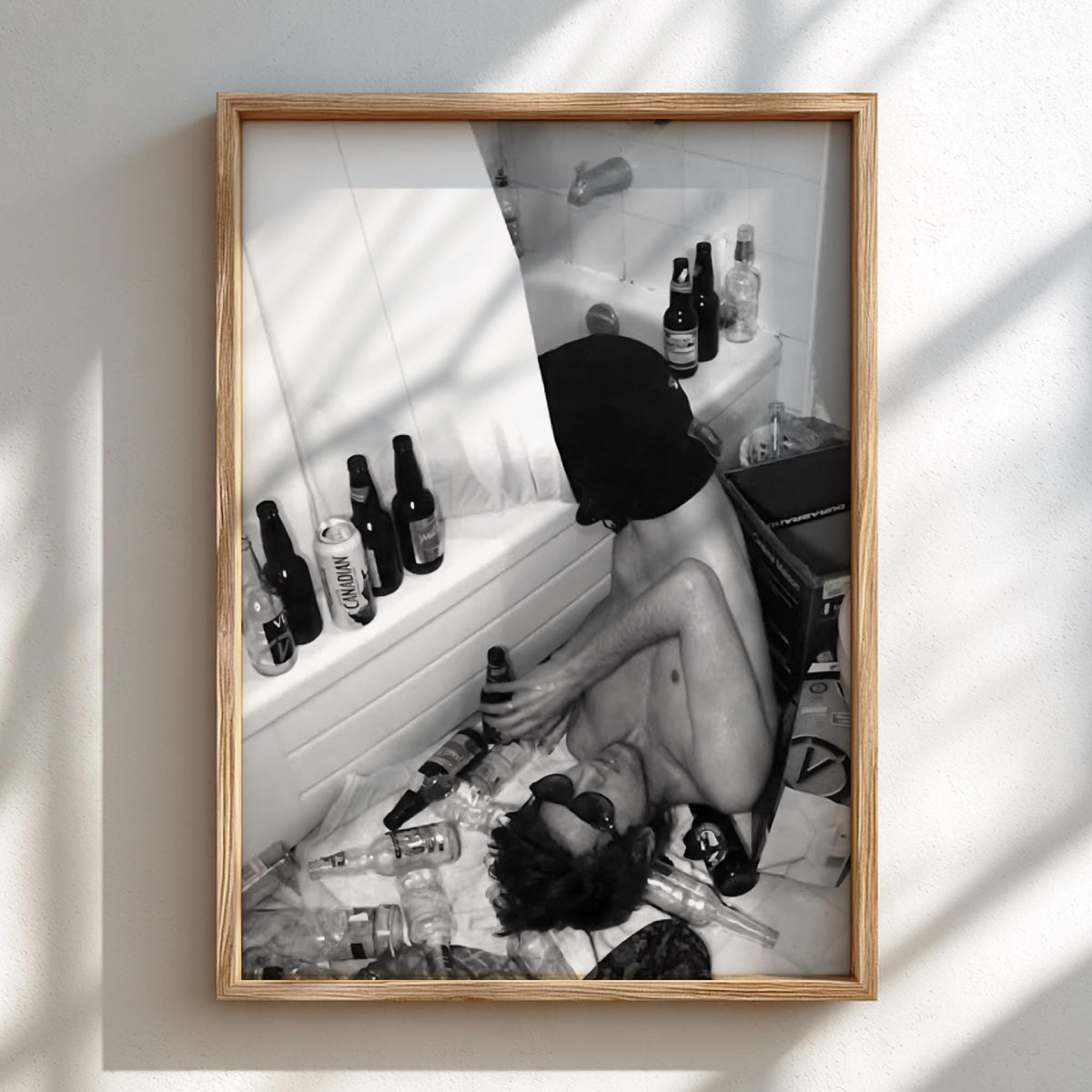 Passed Out Bathtub Party Poster | Black and White Photography Print | Vintage Humor Wall Art | Retro Party Lifestyle Decor