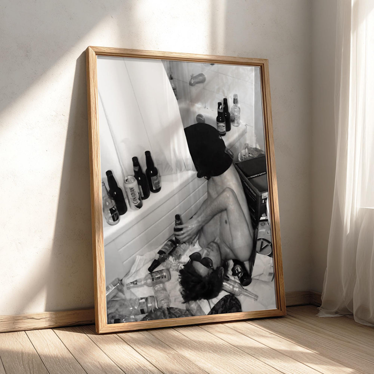 Passed Out Bathtub Party Poster | Black and White Photography Print | Vintage Humor Wall Art | Retro Party Lifestyle Decor