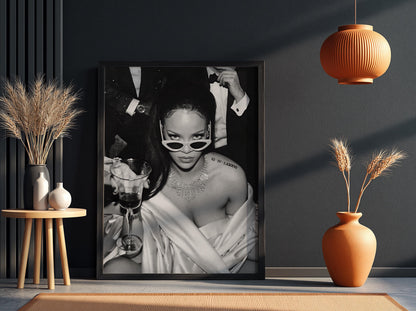 Pop Star Cat Eye Sunglasses Poster | Black and White Photography Print | Vintage Fashion Wall Art | Retro Glam Decor