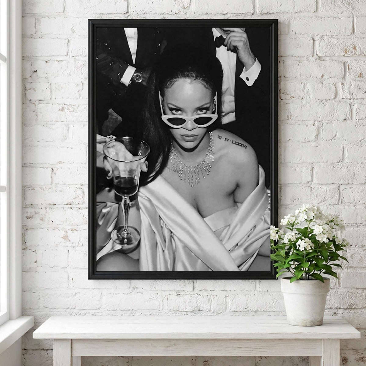 Pop Star Cat Eye Sunglasses Poster | Black and White Photography Print | Vintage Fashion Wall Art | Retro Glam Decor