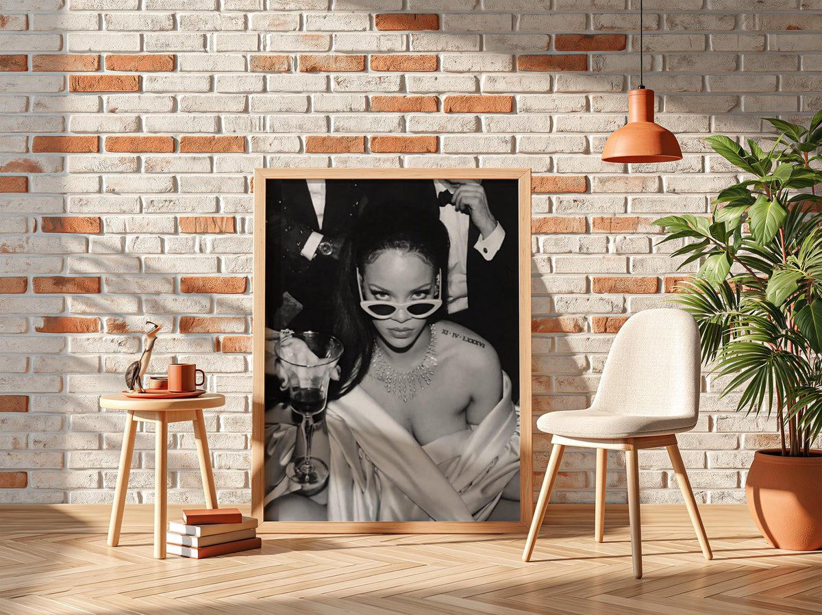 Pop Star Cat Eye Sunglasses Poster | Black and White Photography Print | Vintage Fashion Wall Art | Retro Glam Decor