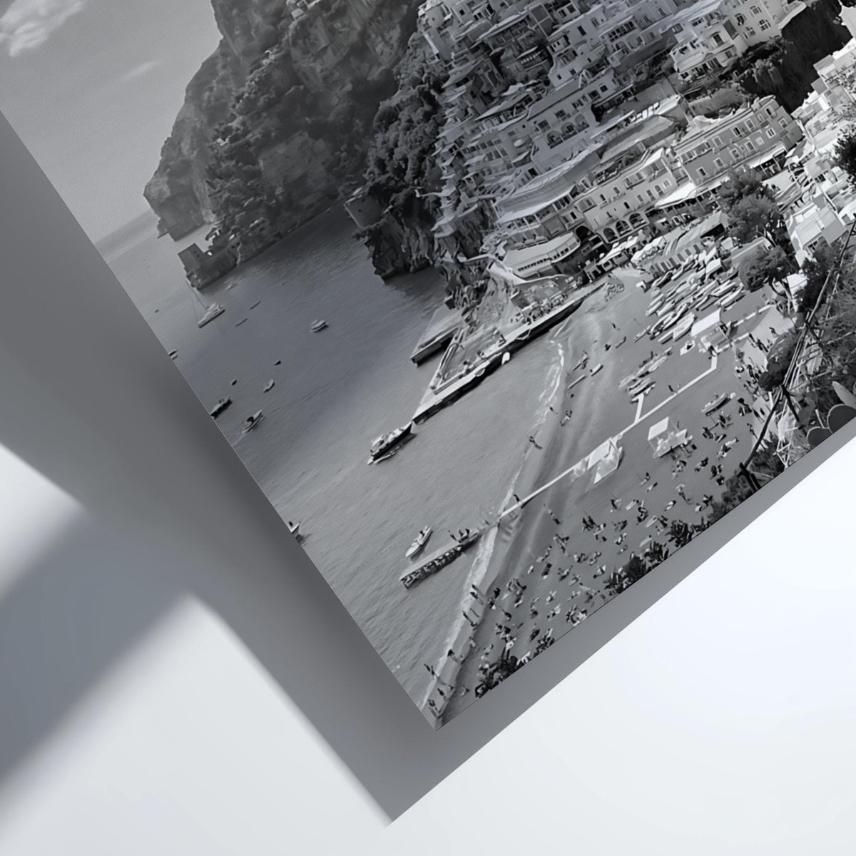Positano Coastal Village View Poster | Black and White Photography Print | Vintage Italy Wall Art | Retro Mediterranean Decor