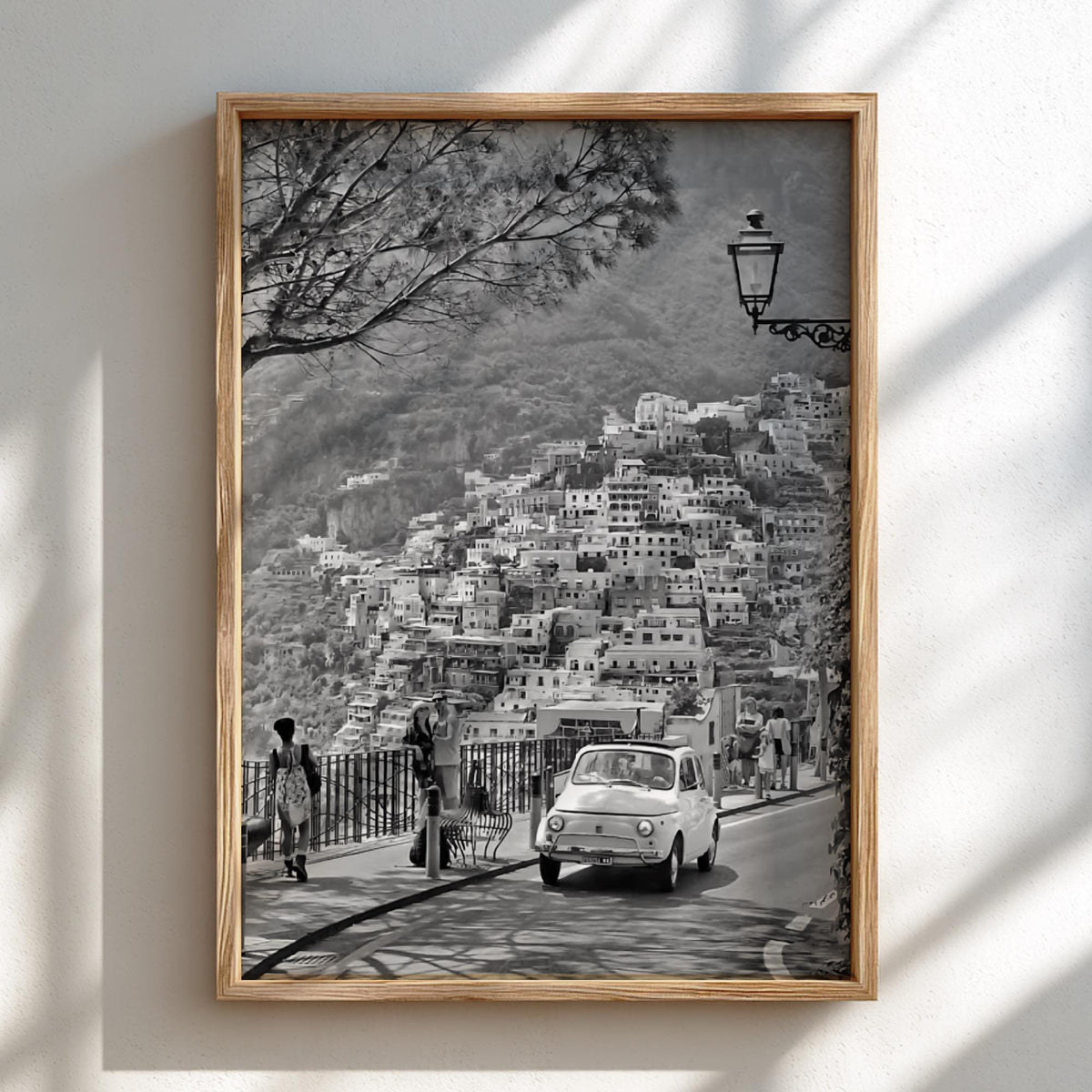 Positano Street View Poster | Black and White Photography Print | Vintage Italy Wall Art | Retro Mediterranean Travel Decor