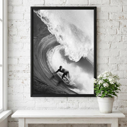 Surfer Riding Barrel Wave Poster | Black and White Photography Print | Vintage Surf Wall Art | Retro Ocean Lifestyle Decor