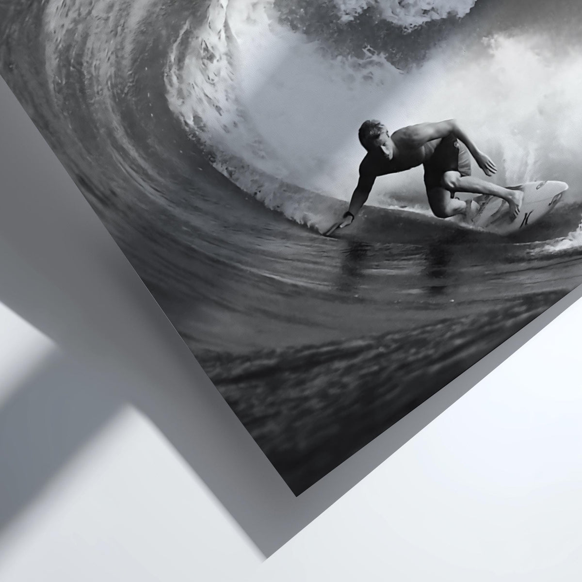 Surfer Riding Barrel Wave Poster | Black and White Photography Print | Vintage Surf Wall Art | Retro Ocean Lifestyle Decor