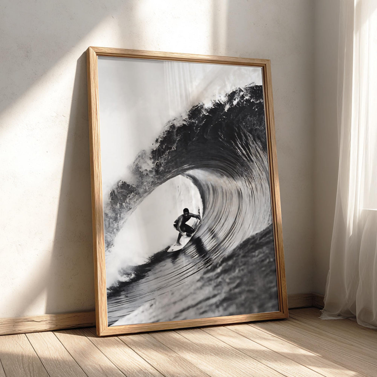 Surfer Riding Wave Poster | Black and White Photography Print | Vintage Surf Wall Art | Retro Ocean Lifestyle Decor
