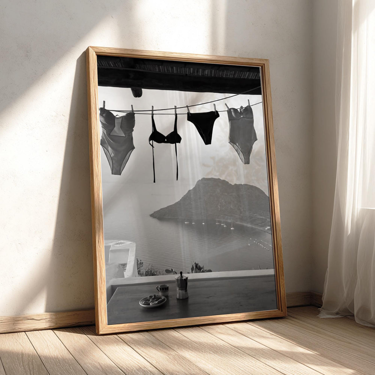 Swimsuits Drying Island View Poster | Black and White Photography Print | Vintage Beach Wall Art | Retro Coastal Lifestyle Decor