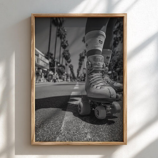 Roller Skates Venice Boardwalk Poster | Black and White Photography Print | Vintage Beach Wall Art | Retro California Decor