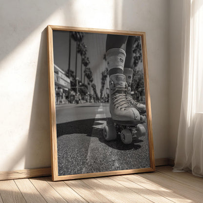 Roller Skates Venice Boardwalk Poster | Black and White Photography Print | Vintage Beach Wall Art | Retro California Decor