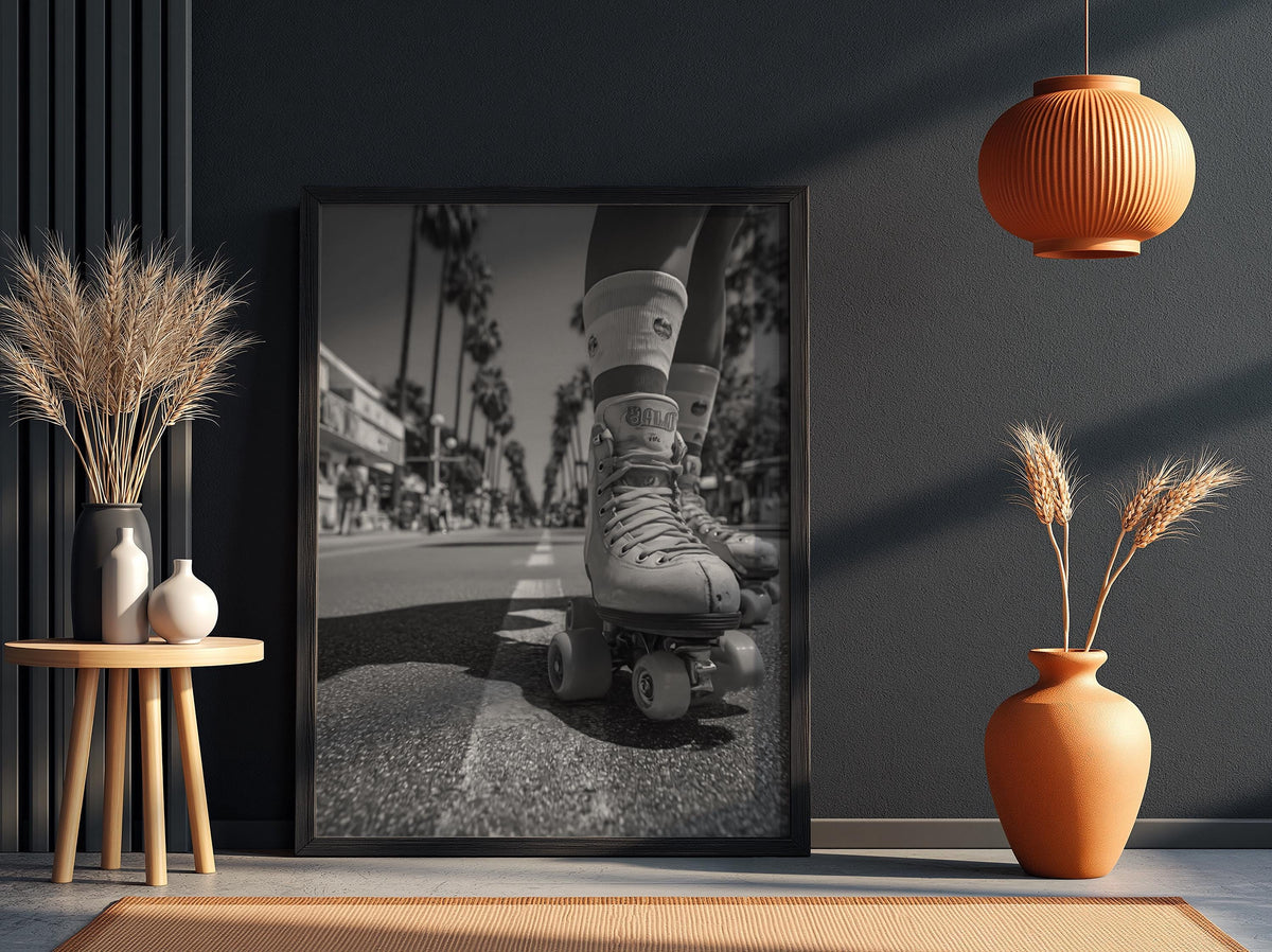 Roller Skates Venice Boardwalk Poster | Black and White Photography Print | Vintage Beach Wall Art | Retro California Decor