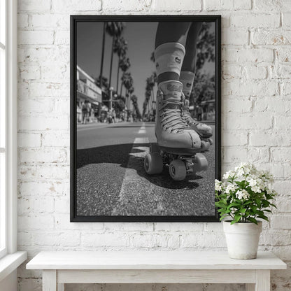 Roller Skates Venice Boardwalk Poster | Black and White Photography Print | Vintage Beach Wall Art | Retro California Decor