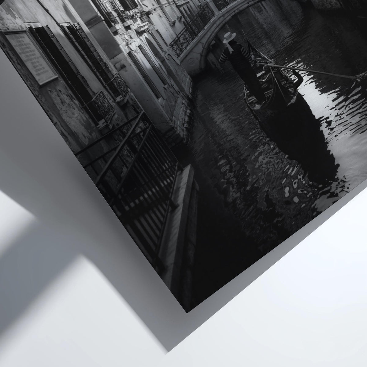 Venice Gondolier Canal Bridge Poster | Black and White Photography Print | Vintage Italy Wall Art | Retro Travel Decor