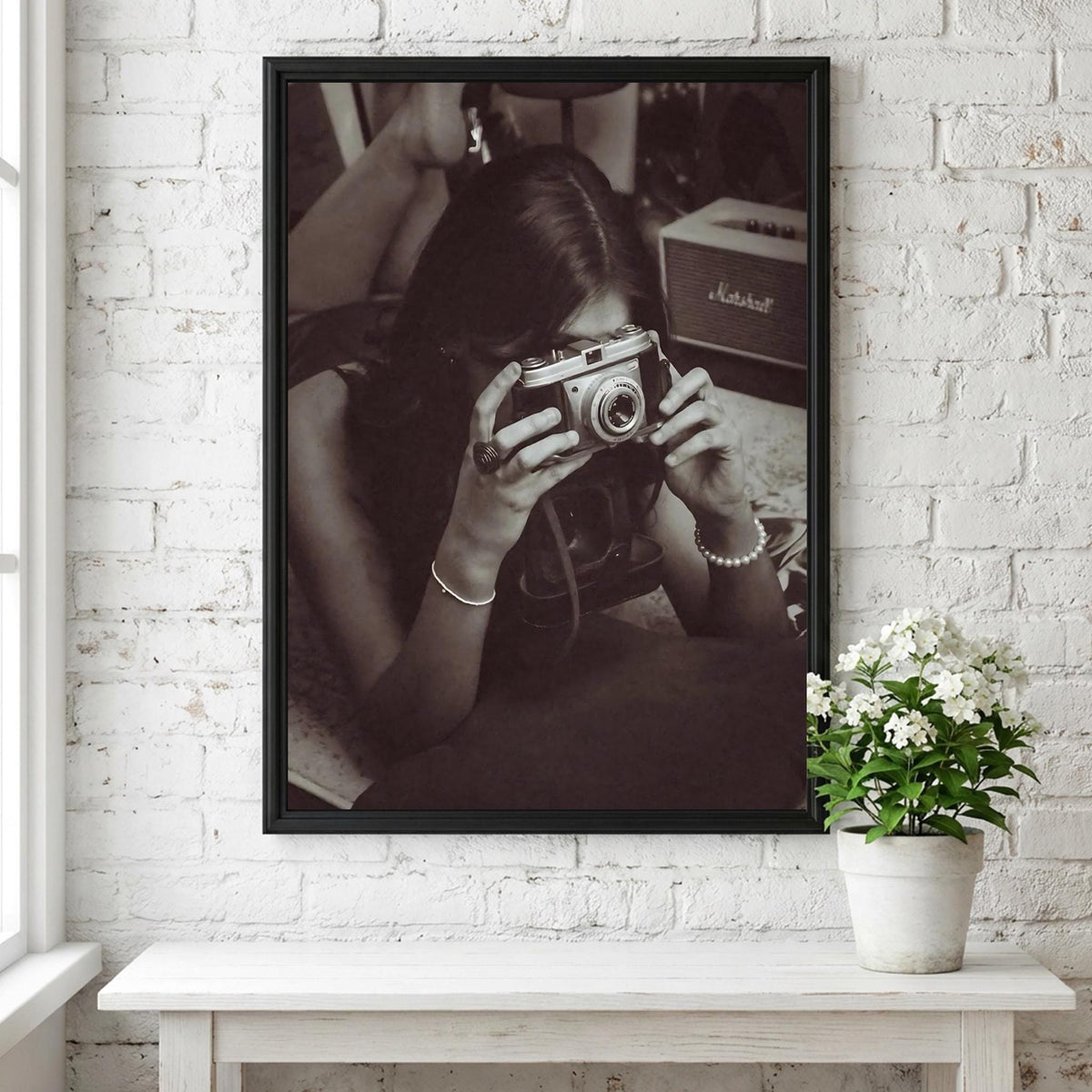 Vintage Camera Self Portrait Poster | Black and White Photography Print | Retro Photography Wall Art | Classic Lifestyle Decor